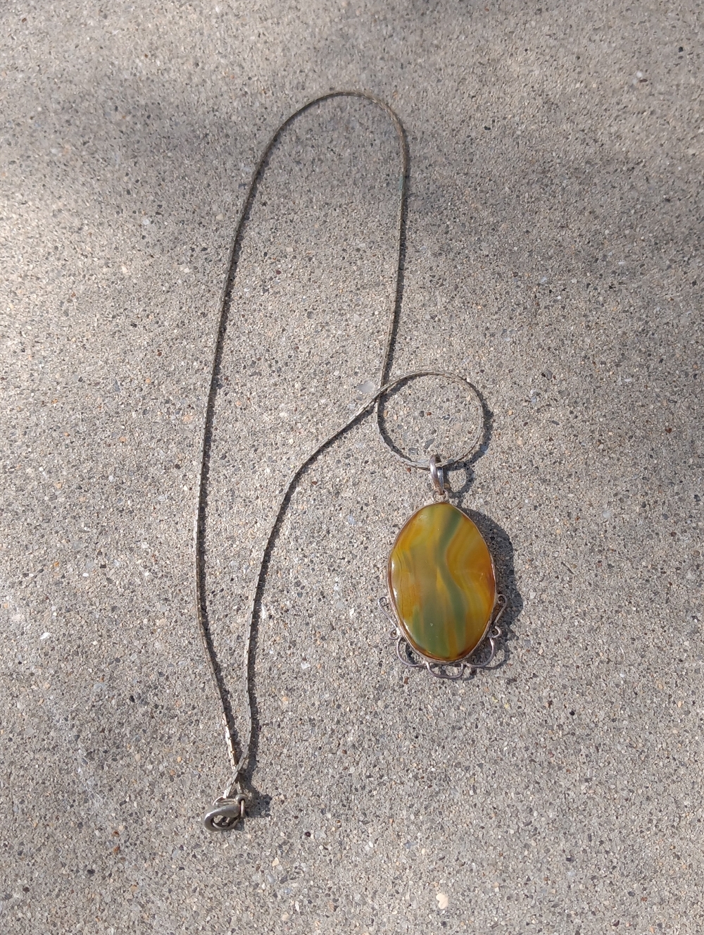 Vintage 925 Sterling Silver Agate Pendant Necklace